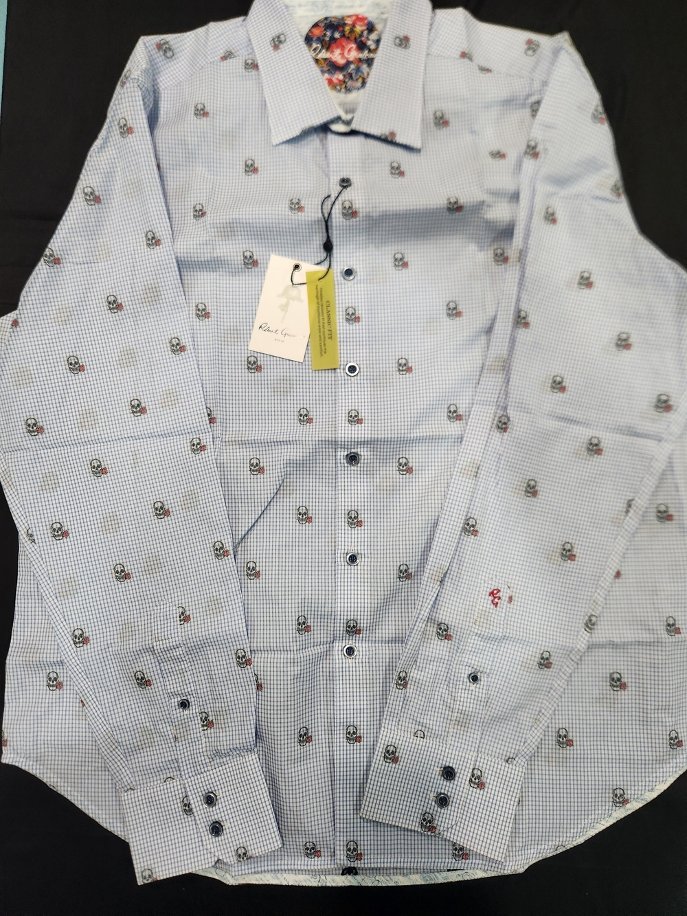 Men's Light Blue Checked Button-Down Shirt with Micro Print